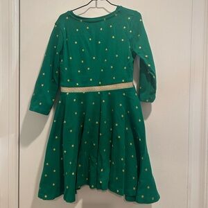 Boden Green with gold start skater style dress